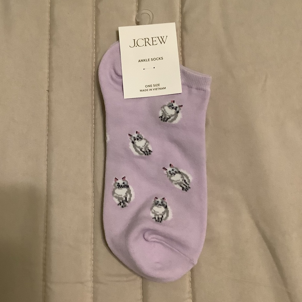 J. Crew Light Purple Ankle Socks with Cat Design